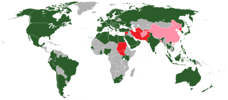 Weltkarte, auf der dargestellt ist, in welchen Ländern Youtube erlaubt, verboten oder nur eingeschränkt nutzbar ist.