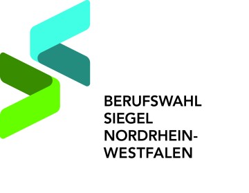  Das Logo zeigt einen grünen und einen blauen Winkel sowie den Schriftzug Berufswahlsiegel Nordrhein-Westfalen.